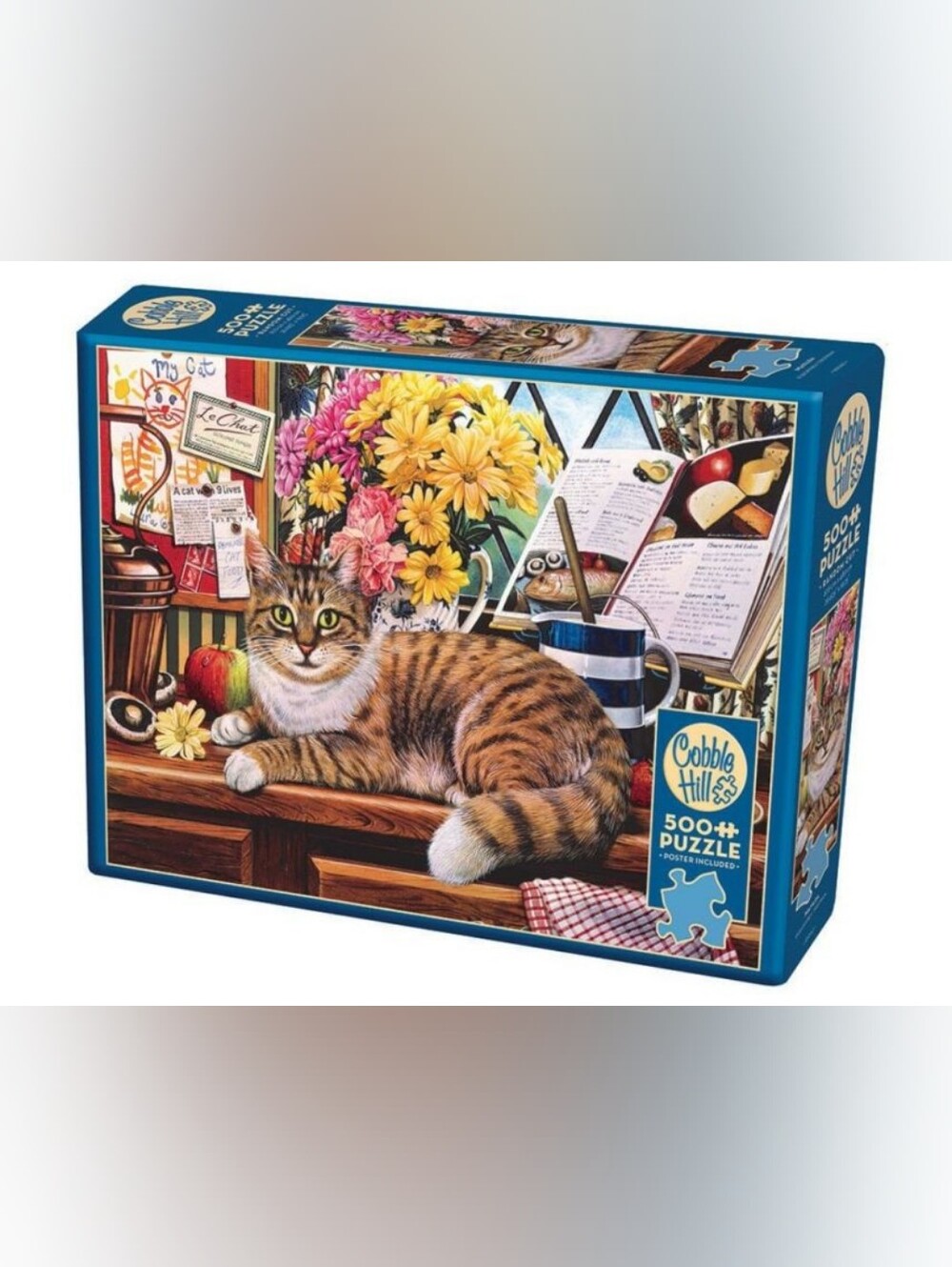 Cobble Hill Matilda 500 Piece Jigsaw Puzzle Tabby Cat Kitchen Flowers - Picture 4 of 5